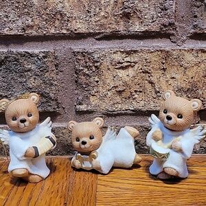 Vintage Homco Angelic 3 Pc Bear Christmas Ornaments